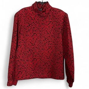 Red and Black Patterned Turtleneck Top